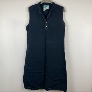 Black Collar and Button Linen Sleeveless Dress, Size Medium